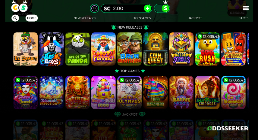A screenshot of the desktop casino games library page for Crown Coins